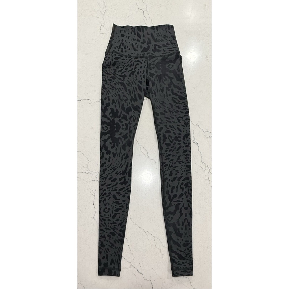 Lululemon Gray Black Leopard Print Foldover Waist Leggings Women's Small 2-4